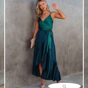 Satin color block high low dress